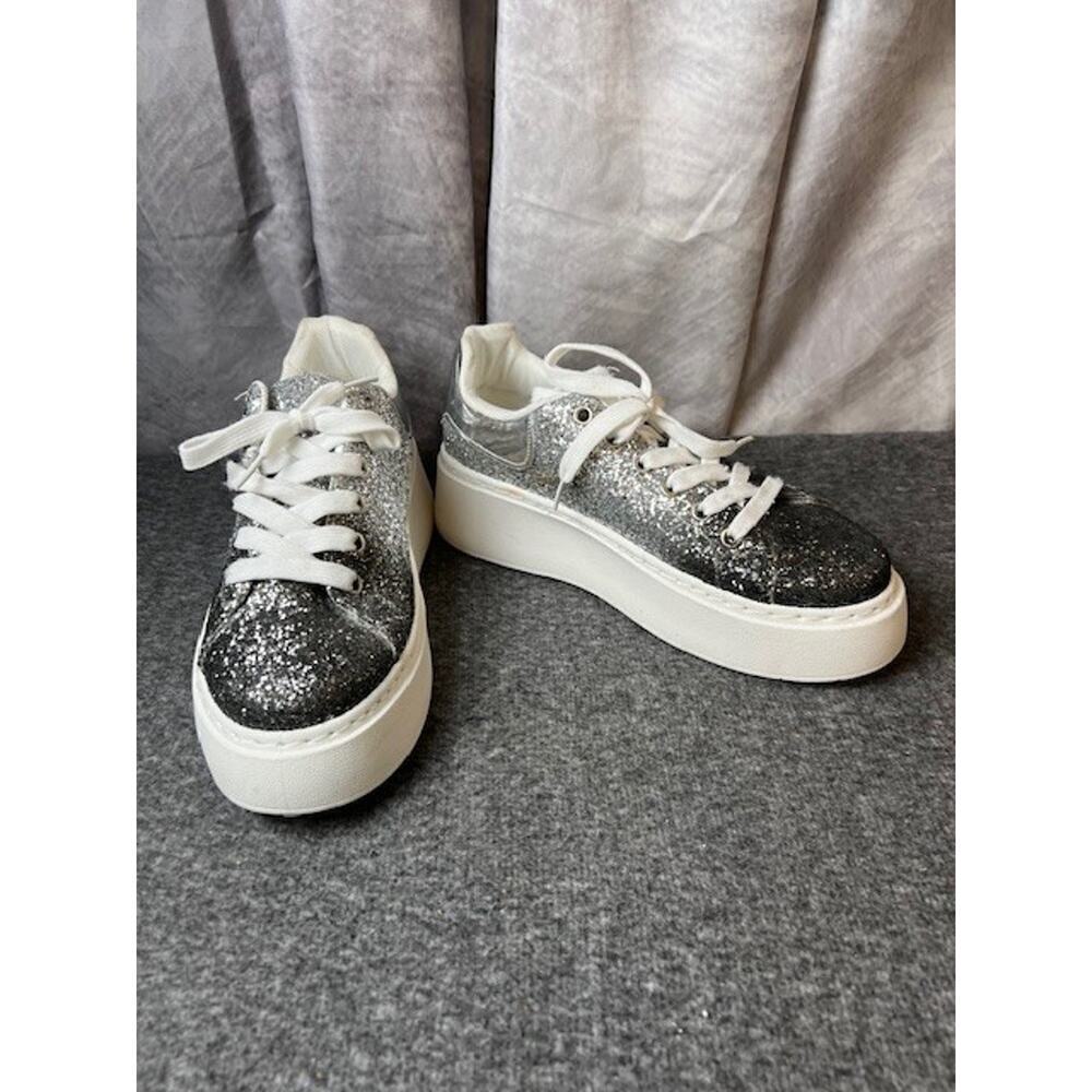 New York And Company Raphaela Silver Glittery Platform Sneakers Size 8.5 - Picture 6 of 11
